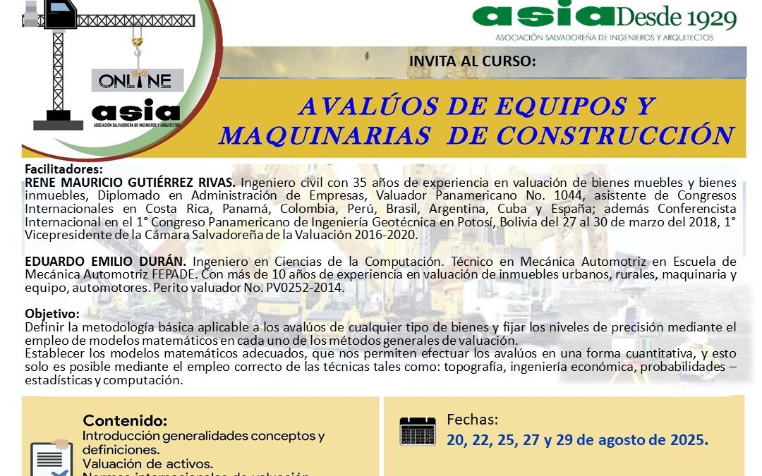 Avalúos de equipos y maquinarias de construcción