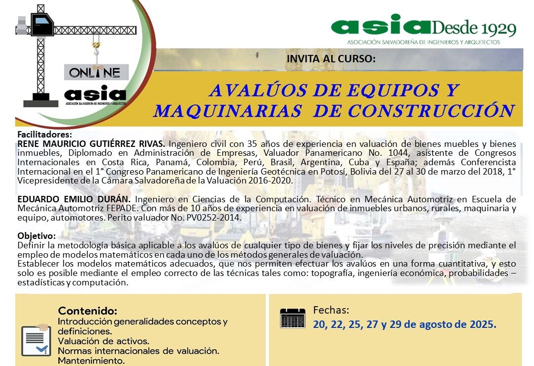 Avalúos de equipos y maquinarias de construcción